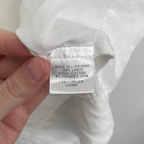 FLAX Linen Coastal Lightweight Boxy Relaxed Basic Rolled Short Sleeve Top -Med - Picture 8 of 10